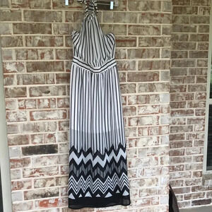 Sequin Hearts Striped Wave Halter Maxi Dress